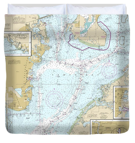 Nautical Chart 11416 Tampa Bay, Safety Harbor, St Petersburg, Tampa Duvet Cover