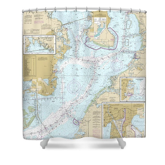 Nautical Chart 11416 Tampa Bay, Safety Harbor, St Petersburg, Tampa Shower Curtain