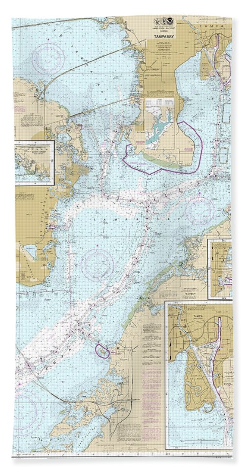 Nautical Chart-11416 Tampa Bay, Safety Harbor, St Petersburg, Tampa - Bath Towel