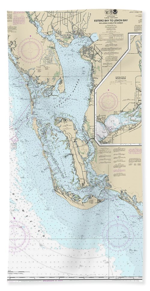 Nautical Chart-11426 Estero Bay-lemon Bay, Including Charlotte Harbor, Continuation-peace River - Bath Towel
