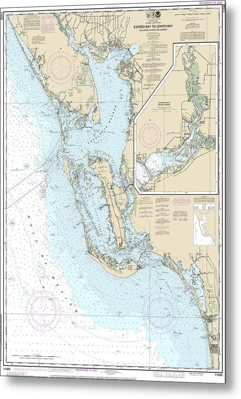 A beuatiful Metal Print of the Nautical Chart-11426 Estero Bay-Lemon Bay, Including Charlotte Harbor, Continuation-Peace River - Metal Print by SeaKoast.  100% Guarenteed!