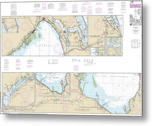 A beuatiful Metal Print of the Nautical Chart-11428 Okeechobee Waterway St Lucie Inlet-Fort Myers, Lake Okeechobee - Metal Print by SeaKoast.  100% Guarenteed!