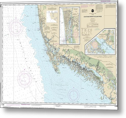 A beuatiful Metal Print of the Nautical Chart-11429 Chatham River-Clam Pass, Naples Bay, Everglades Harbor - Metal Print by SeaKoast.  100% Guarenteed!