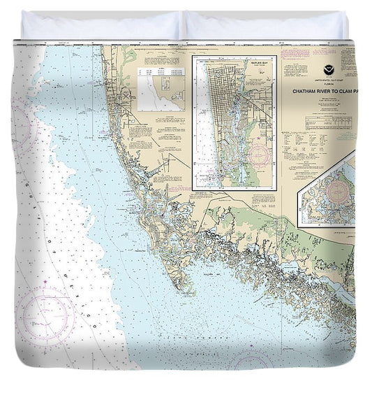 Nautical Chart 11429 Chatham River Clam Pass, Naples Bay, Everglades Harbor Duvet Cover