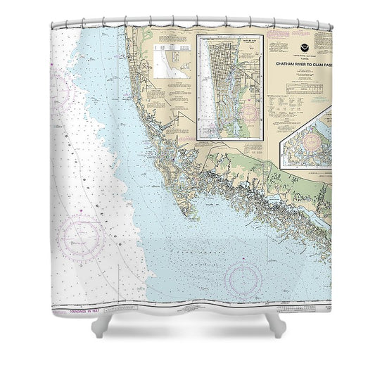 Nautical Chart 11429 Chatham River Clam Pass, Naples Bay, Everglades Harbor Shower Curtain
