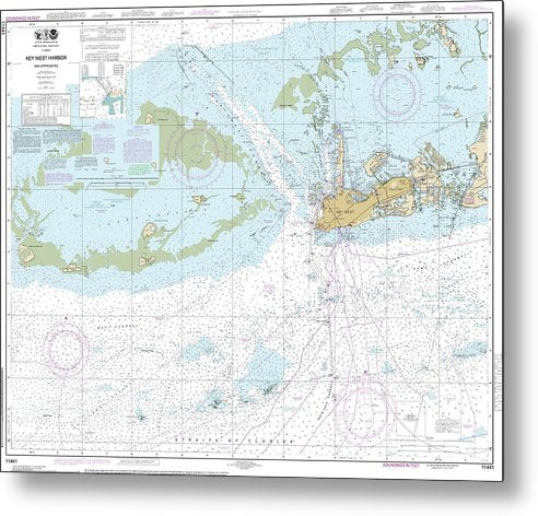 A beuatiful Metal Print of the Nautical Chart-11441 Key West Harbor-Approaches - Metal Print by SeaKoast.  100% Guarenteed!