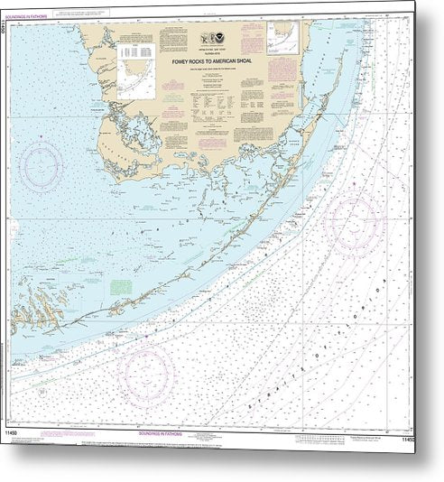 A beuatiful Metal Print of the Nautical Chart-11450 Fowey Rocks-American Shoal - Metal Print by SeaKoast.  100% Guarenteed!