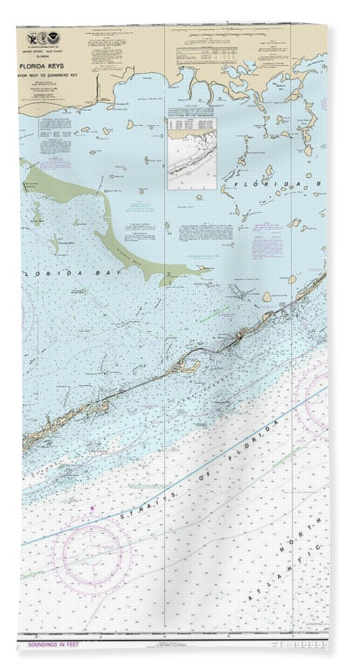 Nautical Chart-11452 Intracoastal Waterway Alligator Reef-sombrero Key - Bath Towel