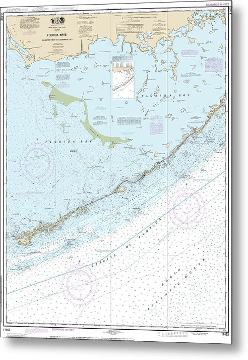 A beuatiful Metal Print of the Nautical Chart-11452 Intracoastal Waterway Alligator Reef-Sombrero Key - Metal Print by SeaKoast.  100% Guarenteed!