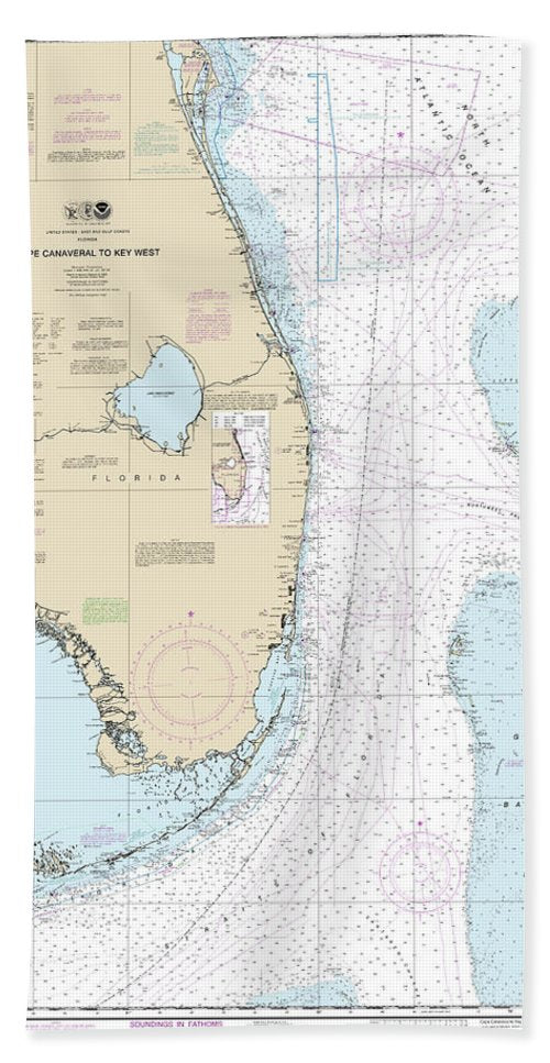 Nautical Chart-11460 Cape Canaveral-key West - Bath Towel