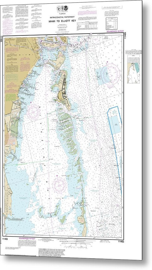 A beuatiful Metal Print of the Nautical Chart-11465 Intracoastal Waterway Miami-Elliot Key - Metal Print by SeaKoast.  100% Guarenteed!