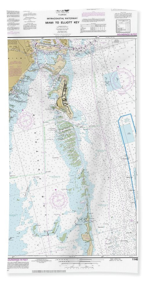 Nautical Chart-11465 Intracoastal Waterway Miami-elliot Key - Bath Towel