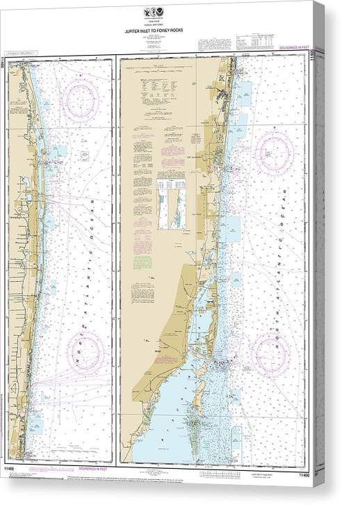 Nautical Chart-11466 Jupiter Inlet-Fowey Rocks, Lake Worth Inlet Canvas Print