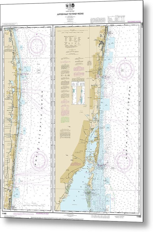 A beuatiful Metal Print of the Nautical Chart-11466 Jupiter Inlet-Fowey Rocks, Lake Worth Inlet - Metal Print by SeaKoast.  100% Guarenteed!