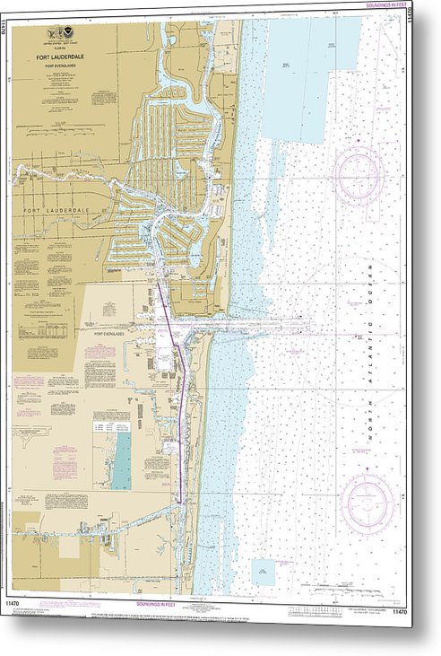 A beuatiful Metal Print of the Nautical Chart-11470 Fort Lauderdale Port Everglades - Metal Print by SeaKoast.  100% Guarenteed!