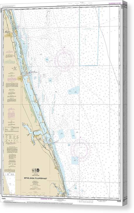 Nautical Chart-11474 Bethel Shoal-Jupiter Inlet Canvas Print