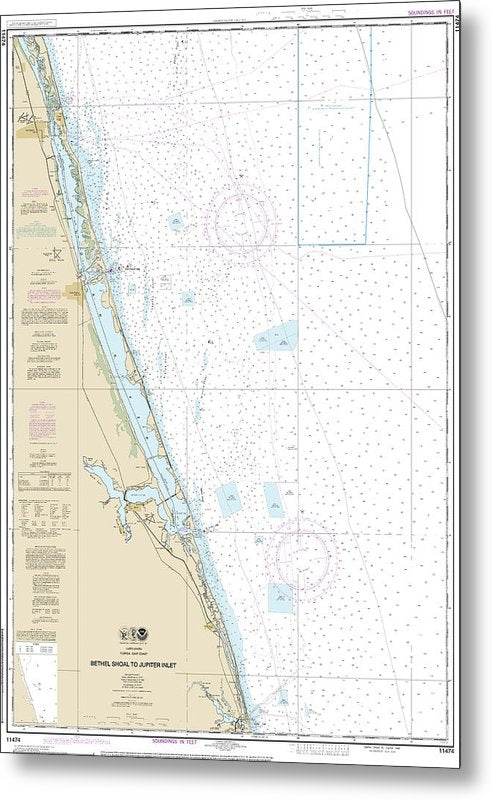 A beuatiful Metal Print of the Nautical Chart-11474 Bethel Shoal-Jupiter Inlet - Metal Print by SeaKoast.  100% Guarenteed!