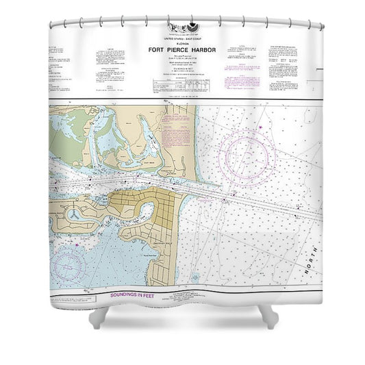 Nautical Chart 11475 Fort Pierce Harbor Shower Curtain