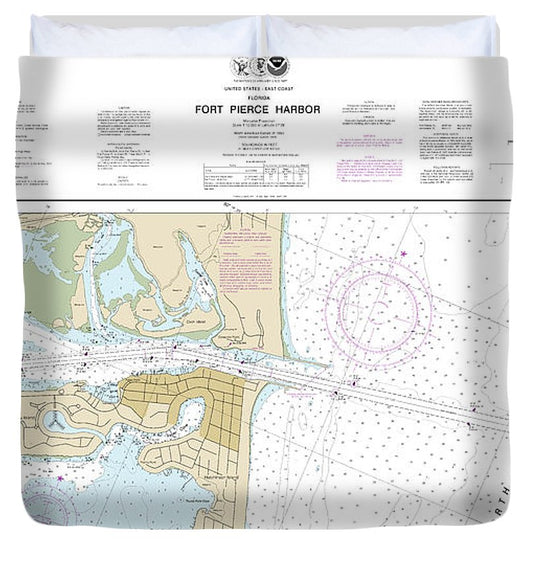 Nautical Chart 11475 Fort Pierce Harbor Duvet Cover