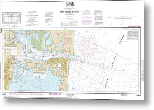 A beuatiful Metal Print of the Nautical Chart-11475 Fort Pierce Harbor - Metal Print by SeaKoast.  100% Guarenteed!
