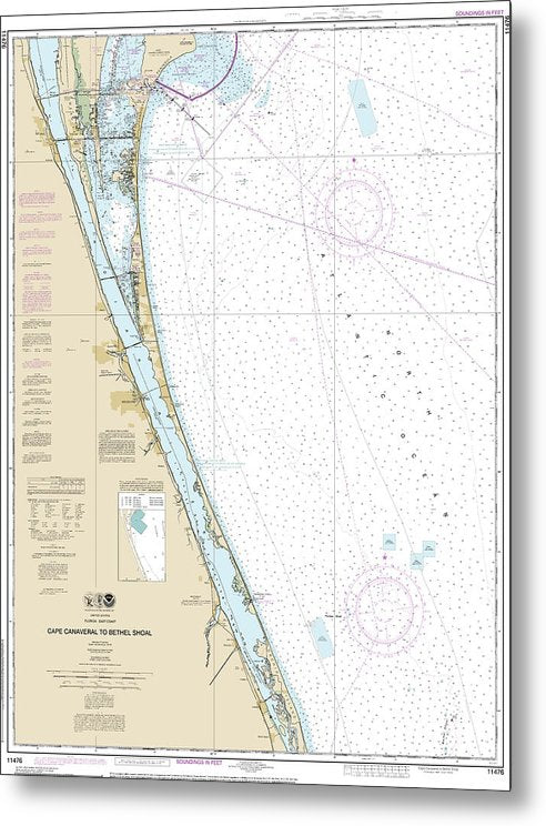 A beuatiful Metal Print of the Nautical Chart-11476 Cape Canaveral-Bethel Shoal - Metal Print by SeaKoast.  100% Guarenteed!