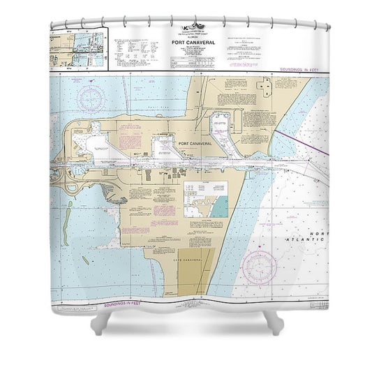 Nautical Chart 11478 Port Canaveral, Canaveral Barge Canal Extension Shower Curtain