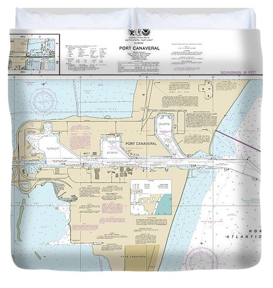 Nautical Chart 11478 Port Canaveral, Canaveral Barge Canal Extension Duvet Cover