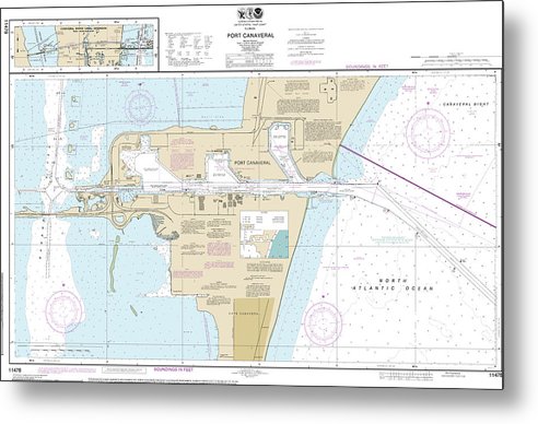 A beuatiful Metal Print of the Nautical Chart-11478 Port Canaveral, Canaveral Barge Canal Extension - Metal Print by SeaKoast.  100% Guarenteed!