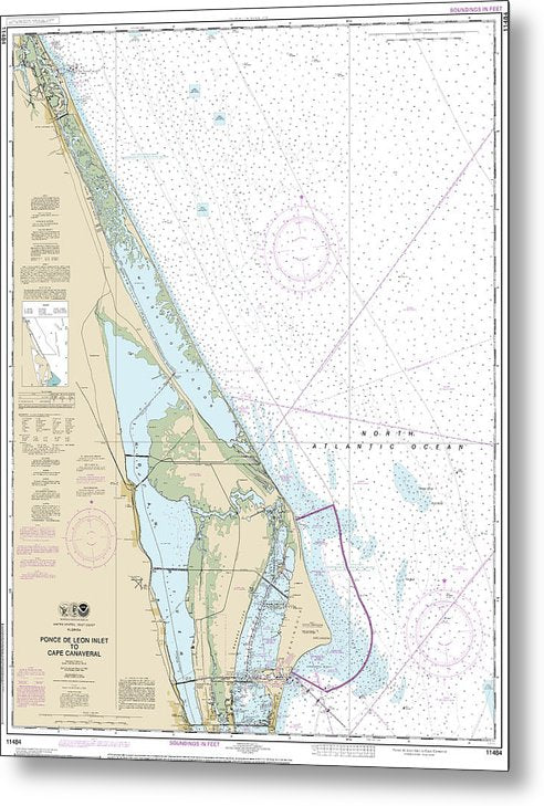 A beuatiful Metal Print of the Nautical Chart-11484 Ponce De Leon Inlet-Cape Canaveral - Metal Print by SeaKoast.  100% Guarenteed!