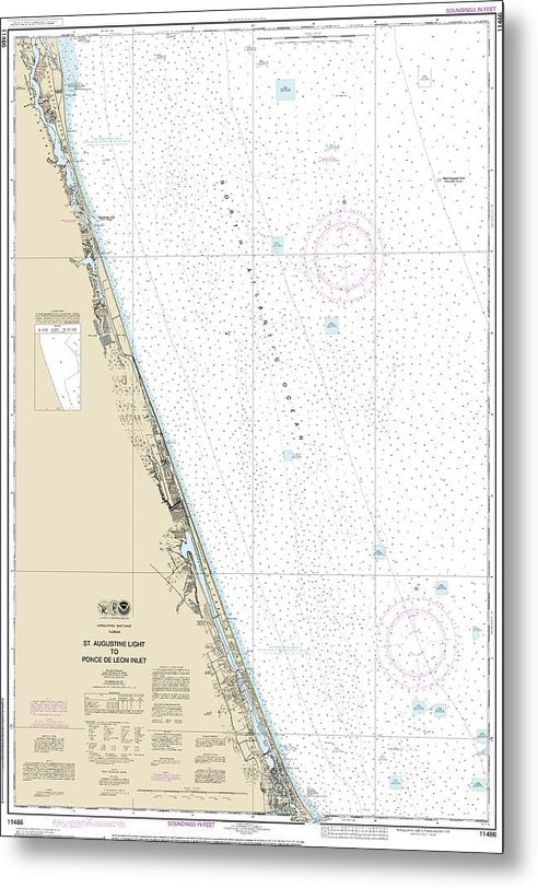 A beuatiful Metal Print of the Nautical Chart-11486 St Augustine Light-Ponce De Leon Inlet - Metal Print by SeaKoast.  100% Guarenteed!