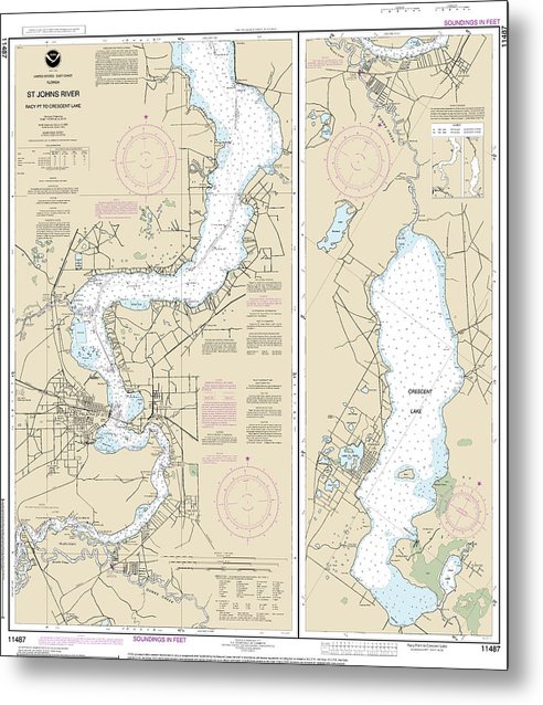 A beuatiful Metal Print of the Nautical Chart-11487 St Johns River Racy Point-Crescent Lake - Metal Print by SeaKoast.  100% Guarenteed!