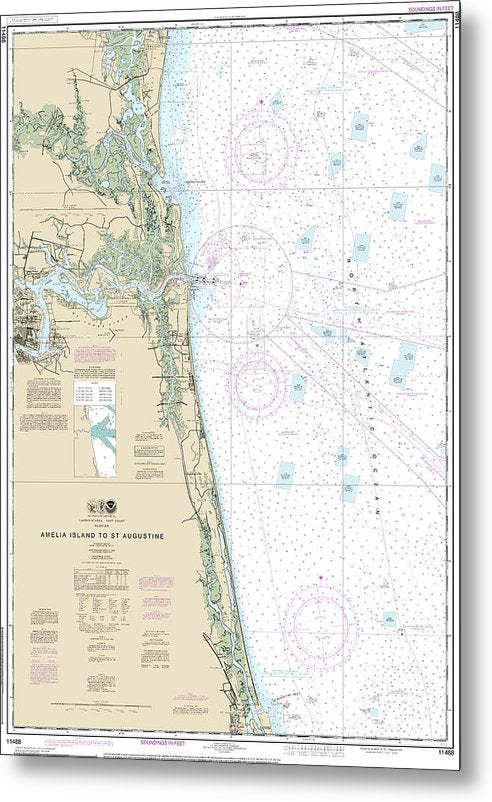 A beuatiful Metal Print of the Nautical Chart-11488 Amelia Island-St Augustine - Metal Print by SeaKoast.  100% Guarenteed!
