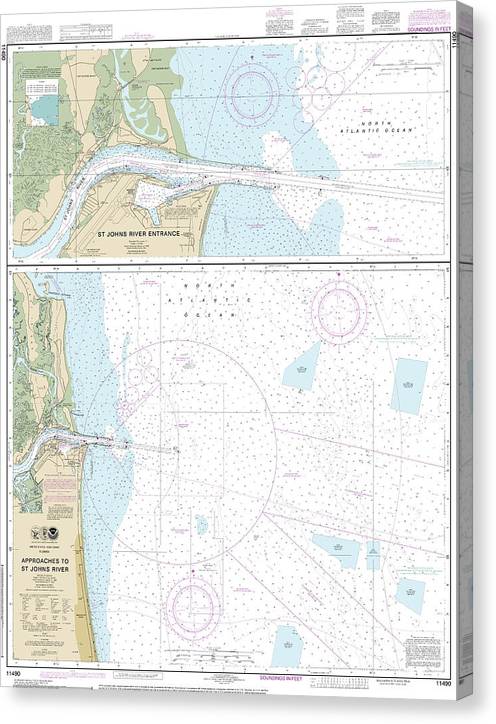 Nautical Chart-11490 Approaches-St Johns River, St Johns River Entrance Canvas Print