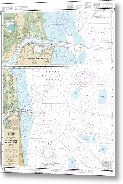 A beuatiful Metal Print of the Nautical Chart-11490 Approaches-St Johns River, St Johns River Entrance - Metal Print by SeaKoast.  100% Guarenteed!
