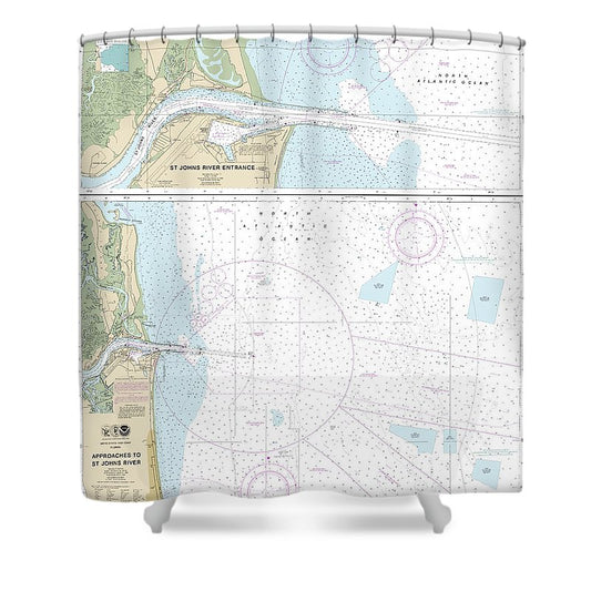 Nautical Chart 11490 Approaches St Johns River, St Johns River Entrance Shower Curtain