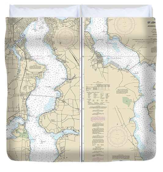 Nautical Chart 11492 St Johns River Jacksonville Racy Point Duvet Cover