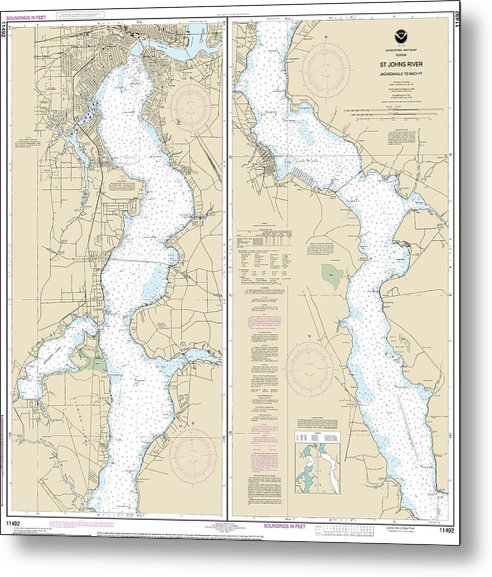 A beuatiful Metal Print of the Nautical Chart-11492 St Johns River Jacksonville-Racy Point - Metal Print by SeaKoast.  100% Guarenteed!