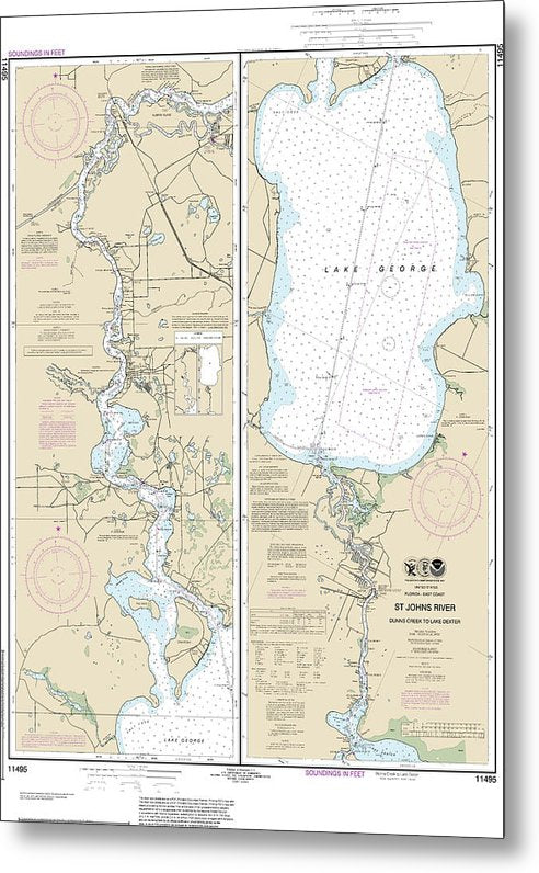 A beuatiful Metal Print of the Nautical Chart-11495 St Johns River Dunns Creek-Lake Dexter - Metal Print by SeaKoast.  100% Guarenteed!