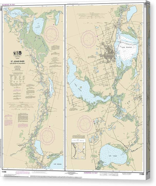 Nautical Chart-11498 St Johns River Lake Dexter-Lake Harney Canvas Print