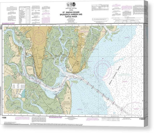 Nautical Chart-11506 St Simons Sound, Brunswick Harbor-Turtle River Canvas Print