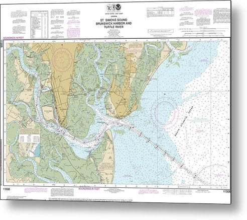A beuatiful Metal Print of the Nautical Chart-11506 St Simons Sound, Brunswick Harbor-Turtle River - Metal Print by SeaKoast.  100% Guarenteed!