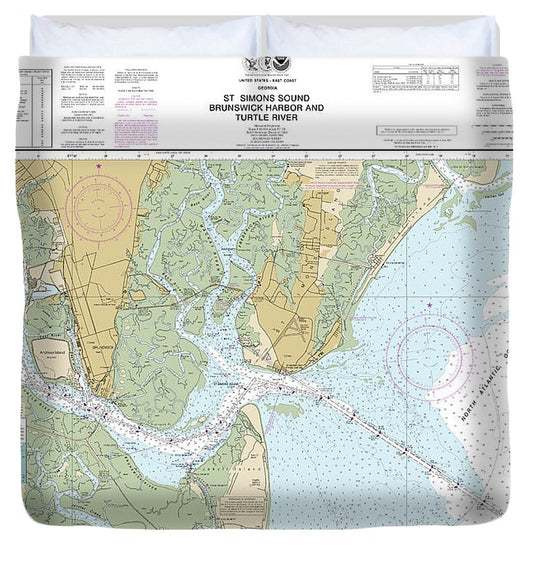 Nautical Chart 11506 St Simons Sound, Brunswick Harbor Turtle River Duvet Cover