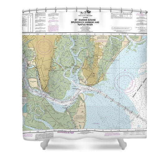 Nautical Chart 11506 St Simons Sound, Brunswick Harbor Turtle River Shower Curtain