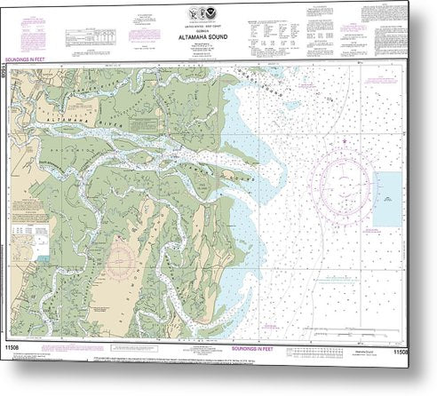 A beuatiful Metal Print of the Nautical Chart-11508 Altamaha Sound - Metal Print by SeaKoast.  100% Guarenteed!