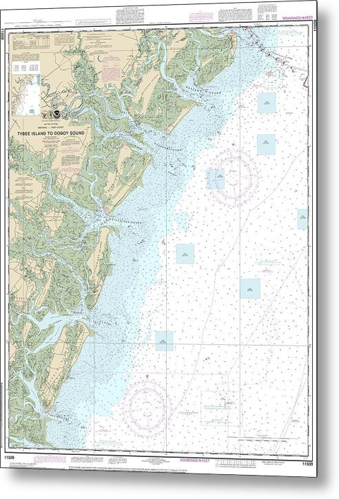 A beuatiful Metal Print of the Nautical Chart-11509 Tybee Island-Doboy Sound - Metal Print by SeaKoast.  100% Guarenteed!