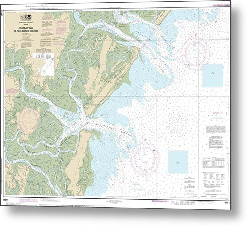 A beuatiful Metal Print of the Nautical Chart-11511 Ossabaw-St Catherines Sounds - Metal Print by SeaKoast.  100% Guarenteed!