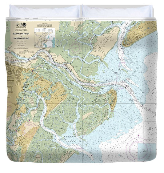 Nautical Chart 11512 Savannah River Wassaw Sound Duvet Cover