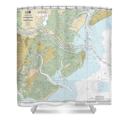 Nautical Chart 11512 Savannah River Wassaw Sound Shower Curtain