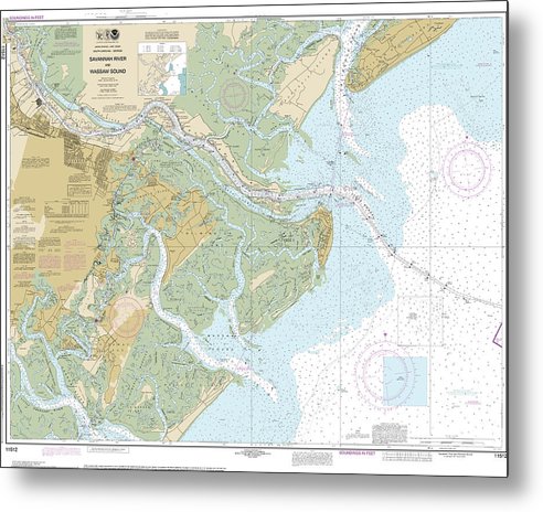 A beuatiful Metal Print of the Nautical Chart-11512 Savannah River-Wassaw Sound - Metal Print by SeaKoast.  100% Guarenteed!