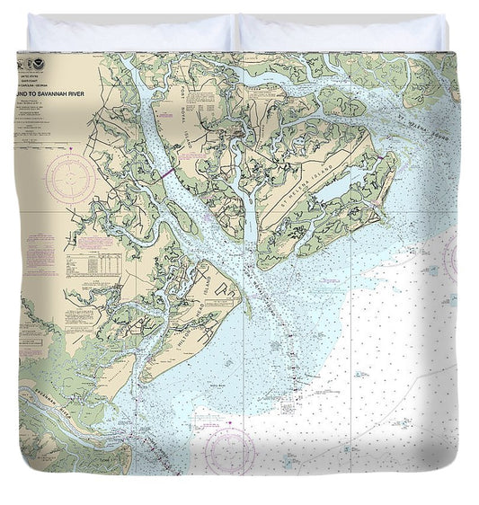Nautical Chart 11513 St Helena Sound Savannah River Duvet Cover